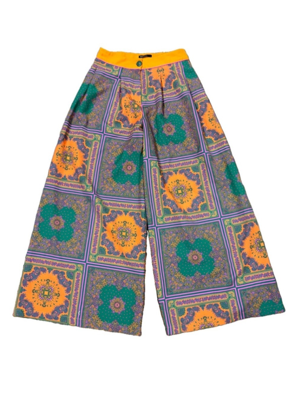 IMZA Istanbul Boho Paisley Patchwork Wide Leg Pants Size 4 Orange Green Pink